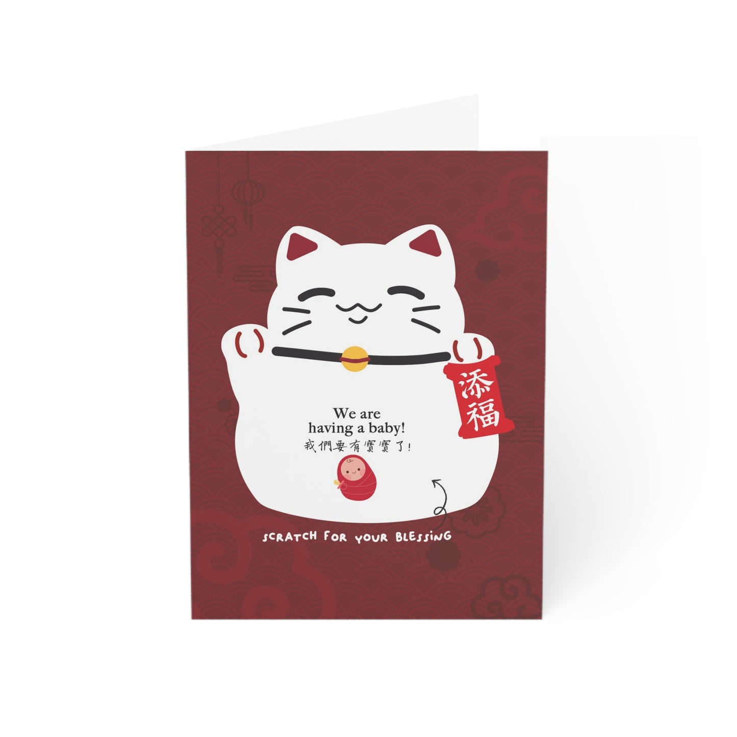 Scratch-off Lucky Cat Blessing Pregnancy Announcement Greeting Card