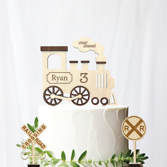 Personalized Wooden Train Birthday Cake Topper